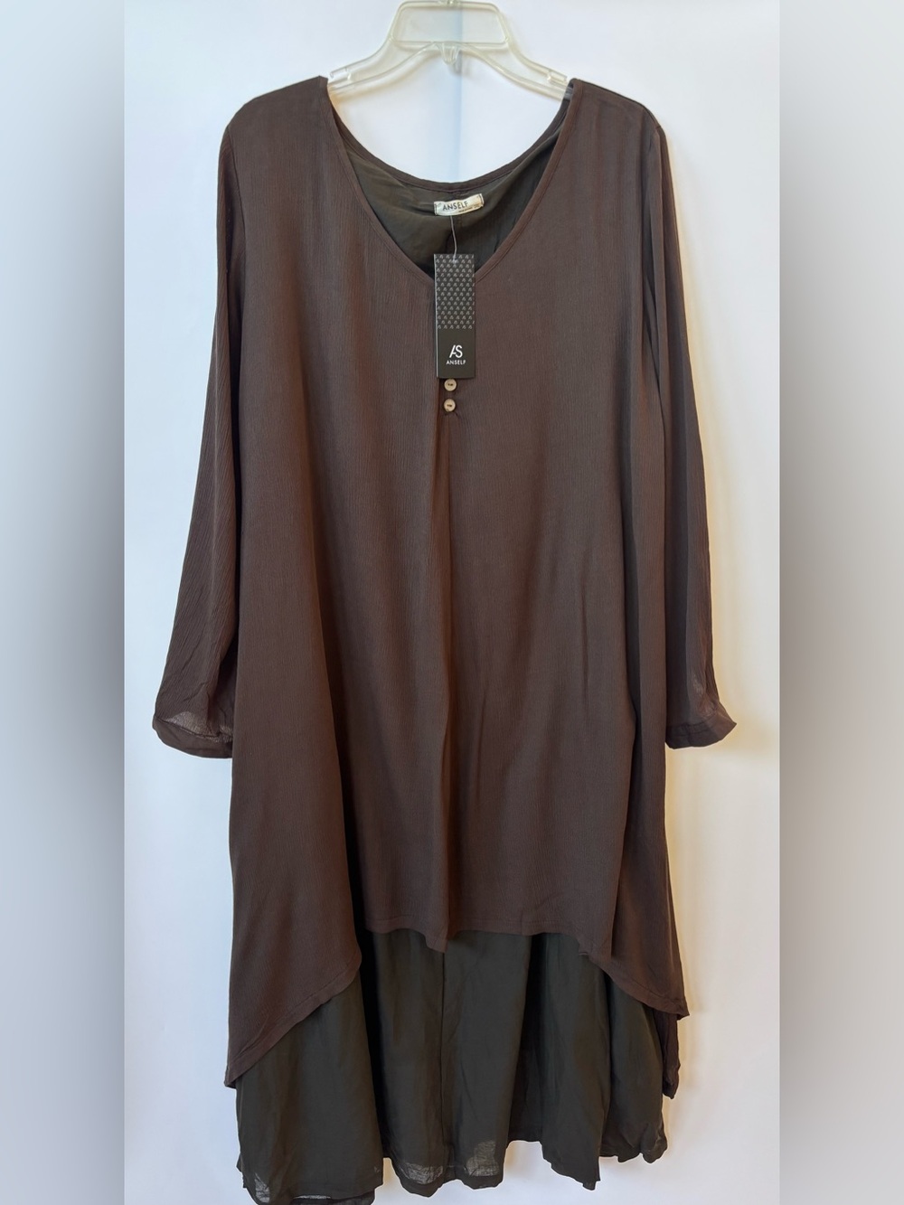 Anself Womens Tunic Layered Assymetric Dress Size 3XL Dark Brown